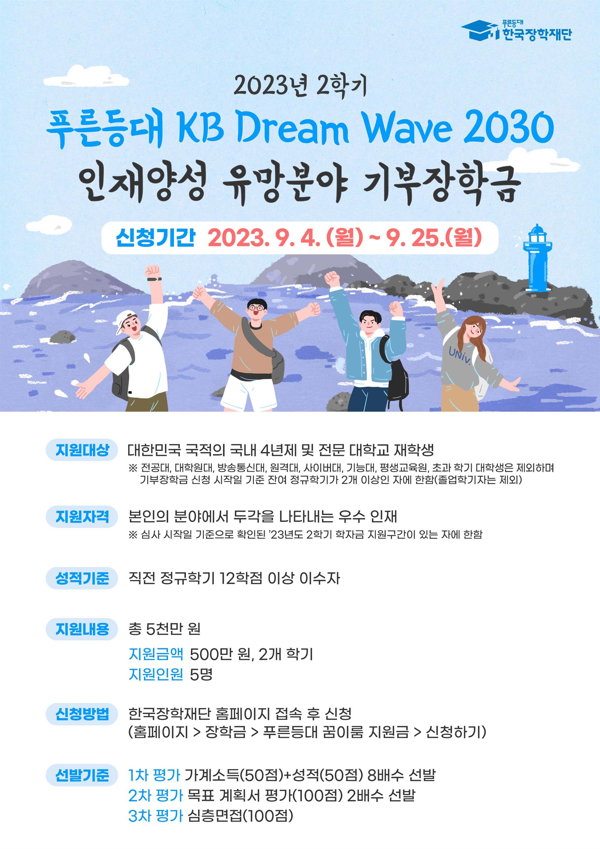 붙임3. 푸른등대 KB Dream Wave 2030 인재양성 유망분야 기부장학금 홍보 포스터.jpg